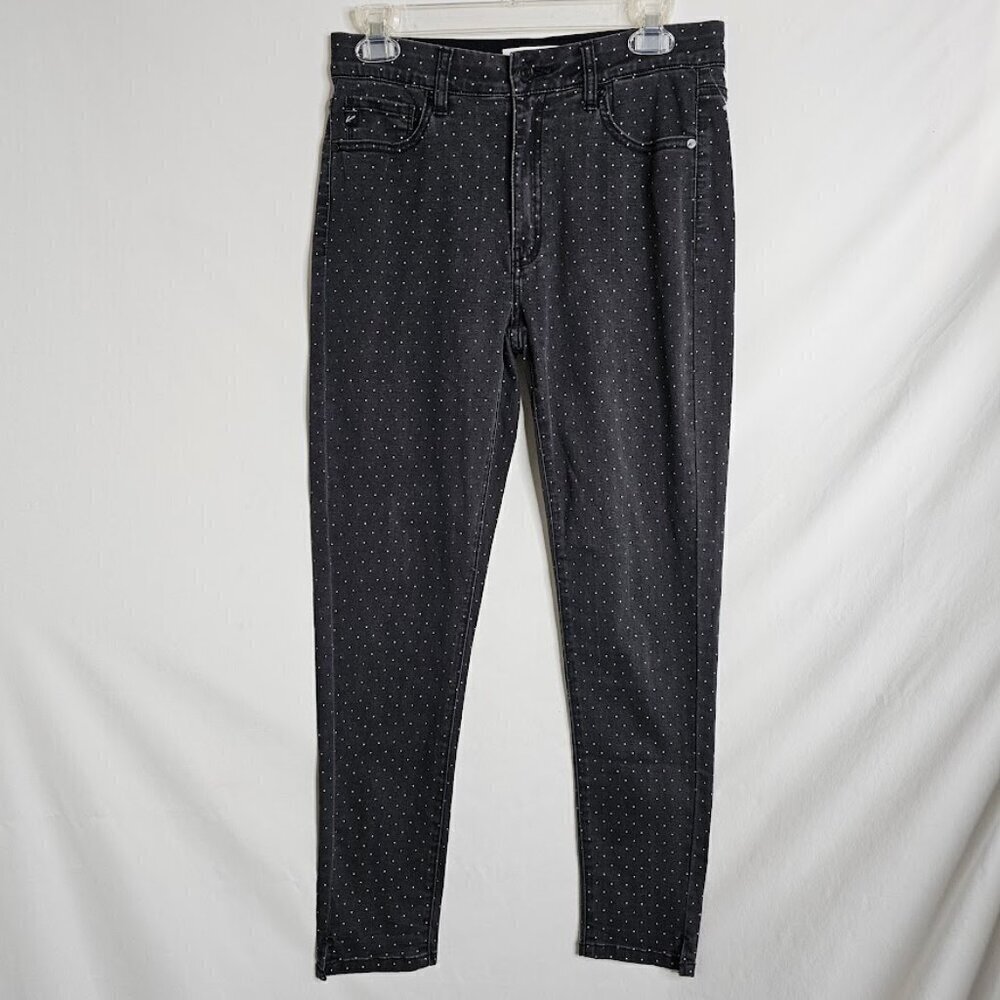 KANCAN Skinny Jeans size 9/28 BLACK w POLKA DOTS Preppy Mid Rise Pants Chic Cute - Picture 2 of 9